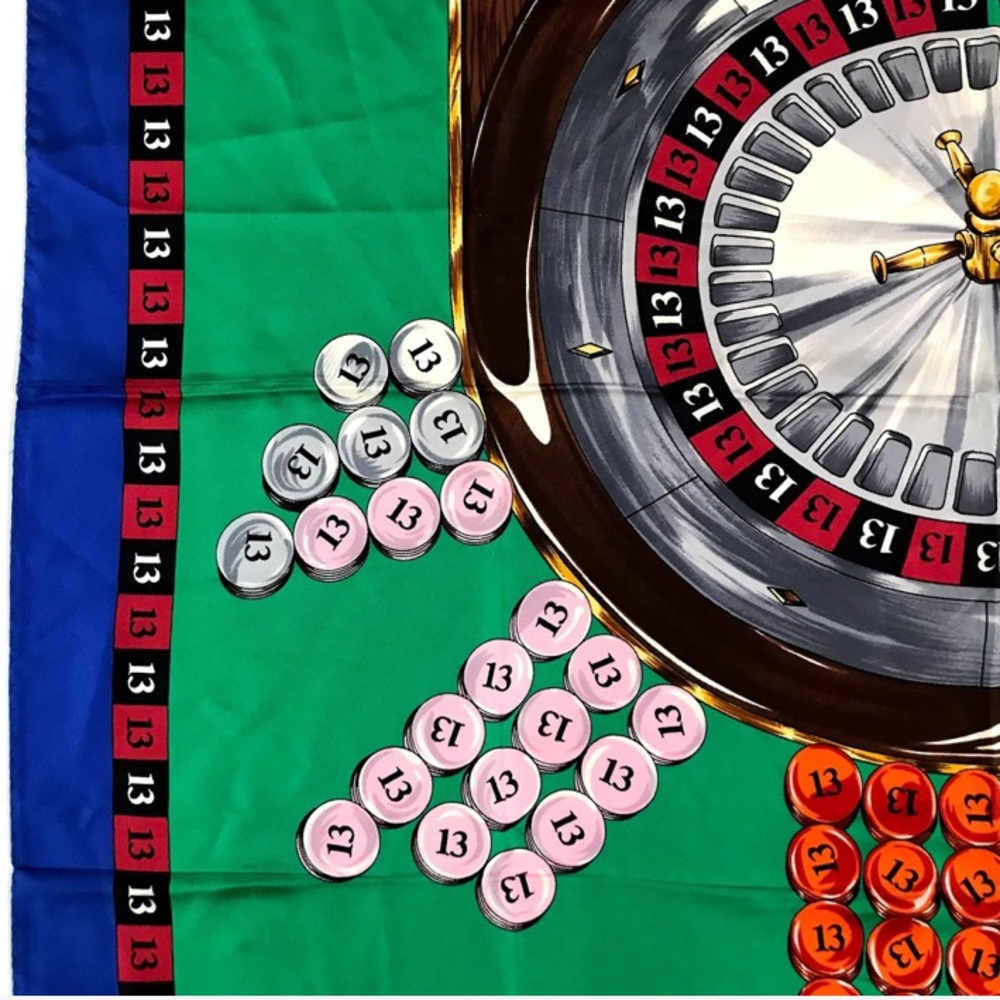 auth MOSCHINO gambler LUCKY 13 Roulette SILK scarf - Picture 12 of 16